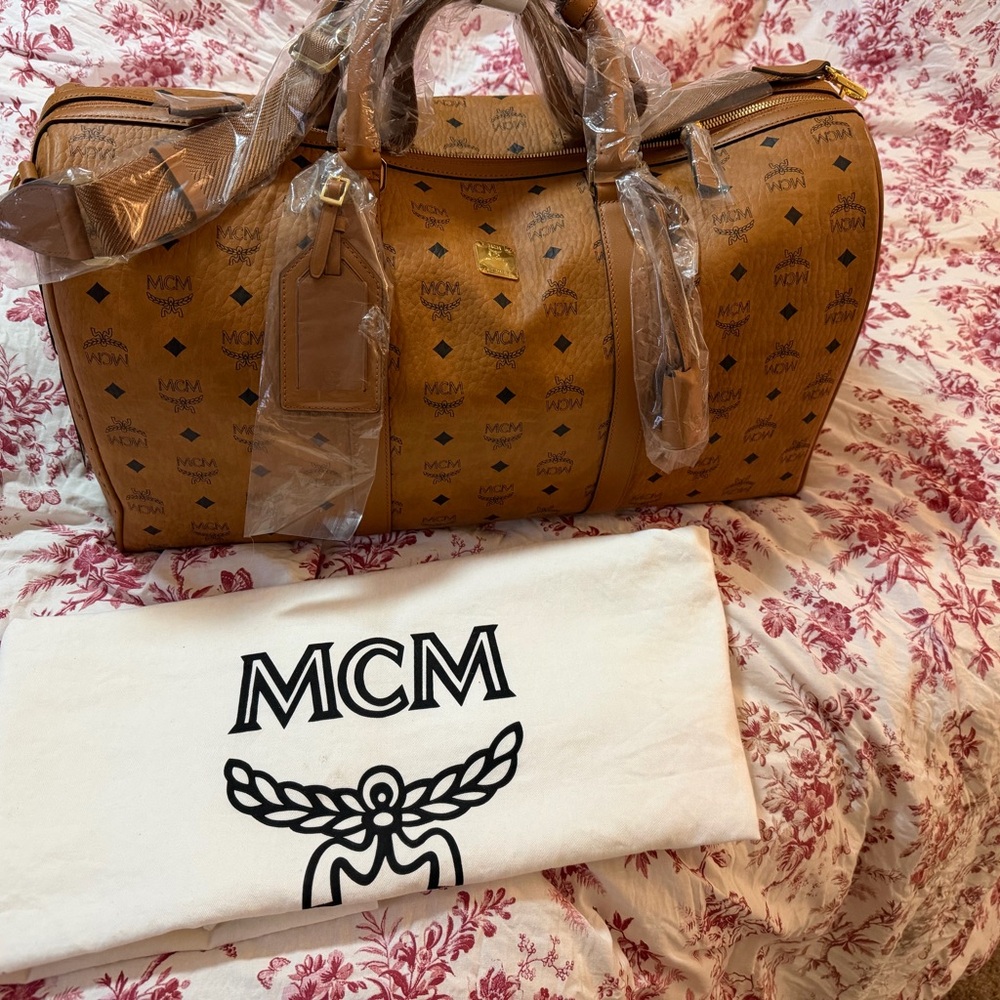 MCM Cognac Monogram Duffel Bag